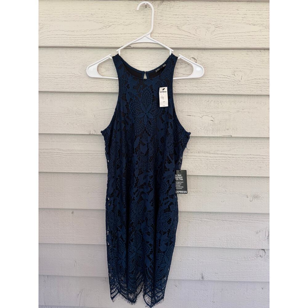 EXPRESS Teal Blue Lace Dress Overlay Sleeveless Size S NWT - Picture 2 of 5